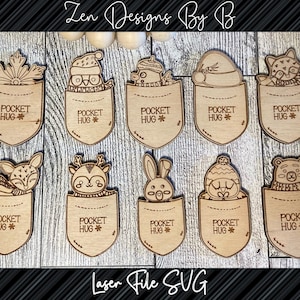 Lot de 10 fichiers laser SVG Pocket Hug, carte Pocket Hug incluse
