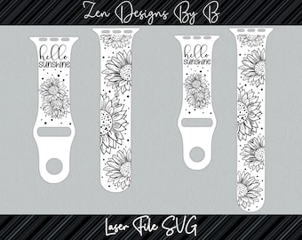 Archivo SVG de correa de reloj con girasol grabado con láser (descarga digital)