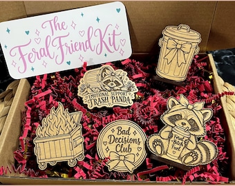 The Feral Friend Kit Laser SVG, Raccoon Gag Gift Box, Funny Gifts for Friends, 5 piece Set