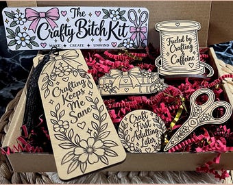 The Craft Bitch Kit Laser SVG, Funny Gifts for Friends, 5 piece Set, Crafty Person Gift Box