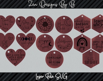 Schlüsselanhänger Bundle 15 Laser SVG, Glowforge Schlüsselanhänger