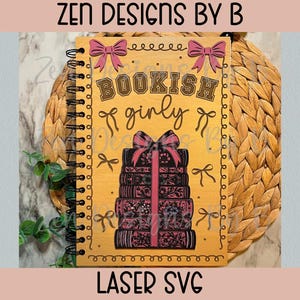 Bookish Girly Notebook Cover Laser SVG, Wood Sketchbook cover file, Book Lover notebook cover, Reader Notebook, Book Stack Notebook