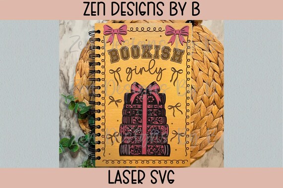 Bookish Girly Notebook Cover Laser SVG, Wood Sketchbook cover file, Book Lover notebook cover, Reader Notebook, Book Stack Notebook