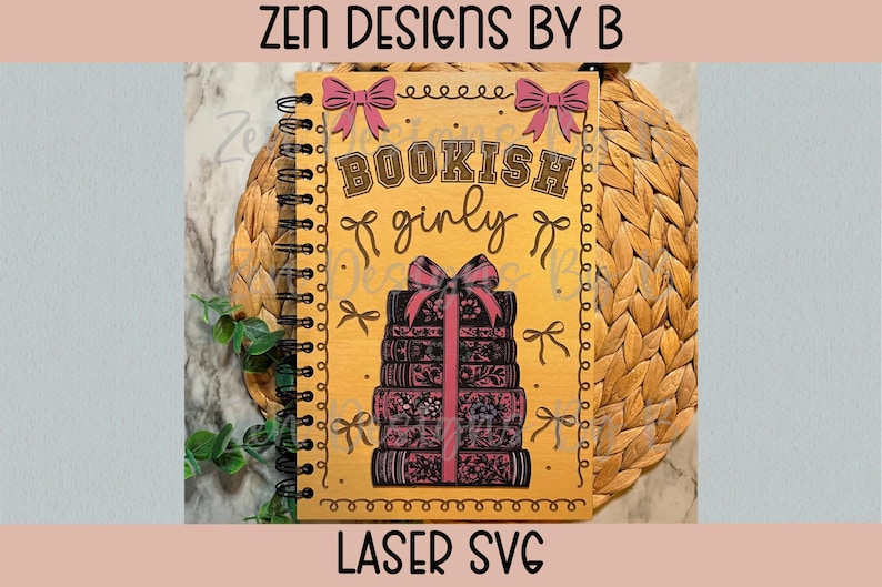 Bookish Girly Notebook Cover Laser SVG, Wood Sketchbook cover file, Book Lover notebook cover, Reader Notebook, Book Stack Notebook