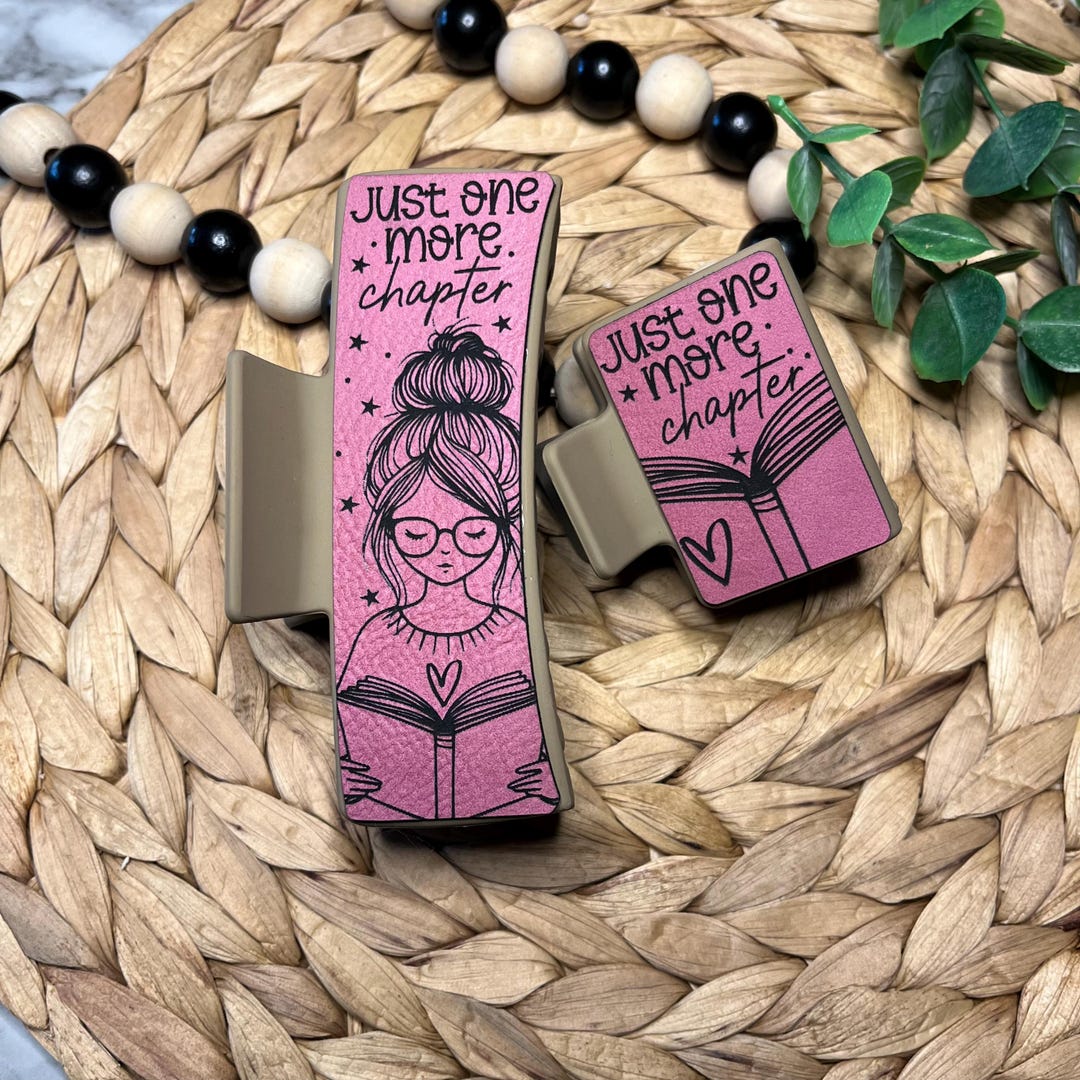 One More Chapter Hair Clip Set, Engraved Leather Book Stack - Etsy