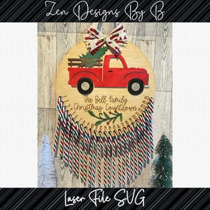 Candy Cane Christmas Countdown Laser SVG, Christmas Countdown, Vintage Truck, Family Christmas Countdown