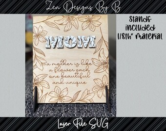 Mothers Day Sign Laser SVG, Floral Mom Quote (Digital Download)