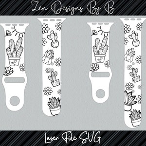 Cactus and Daisy Laser Watch Band SVG File for Silicone Watch Band
