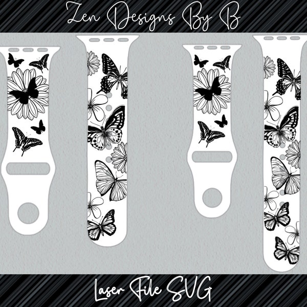 Butterfly and Flower Laser Watch Band SVG File for Silicone Watch Band