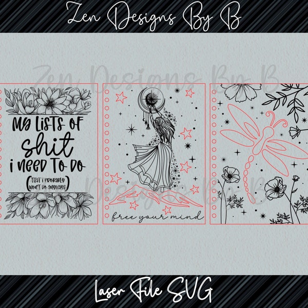 Notebook Cover Bundle Laser SVG, My list of Things Notebook Cover, Free Your Mind Notebook Cover, Dragonfly Notebook Cover
