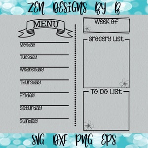 Menu and List Template SVG Cut file. Compatible with Laser Engraving or Printing