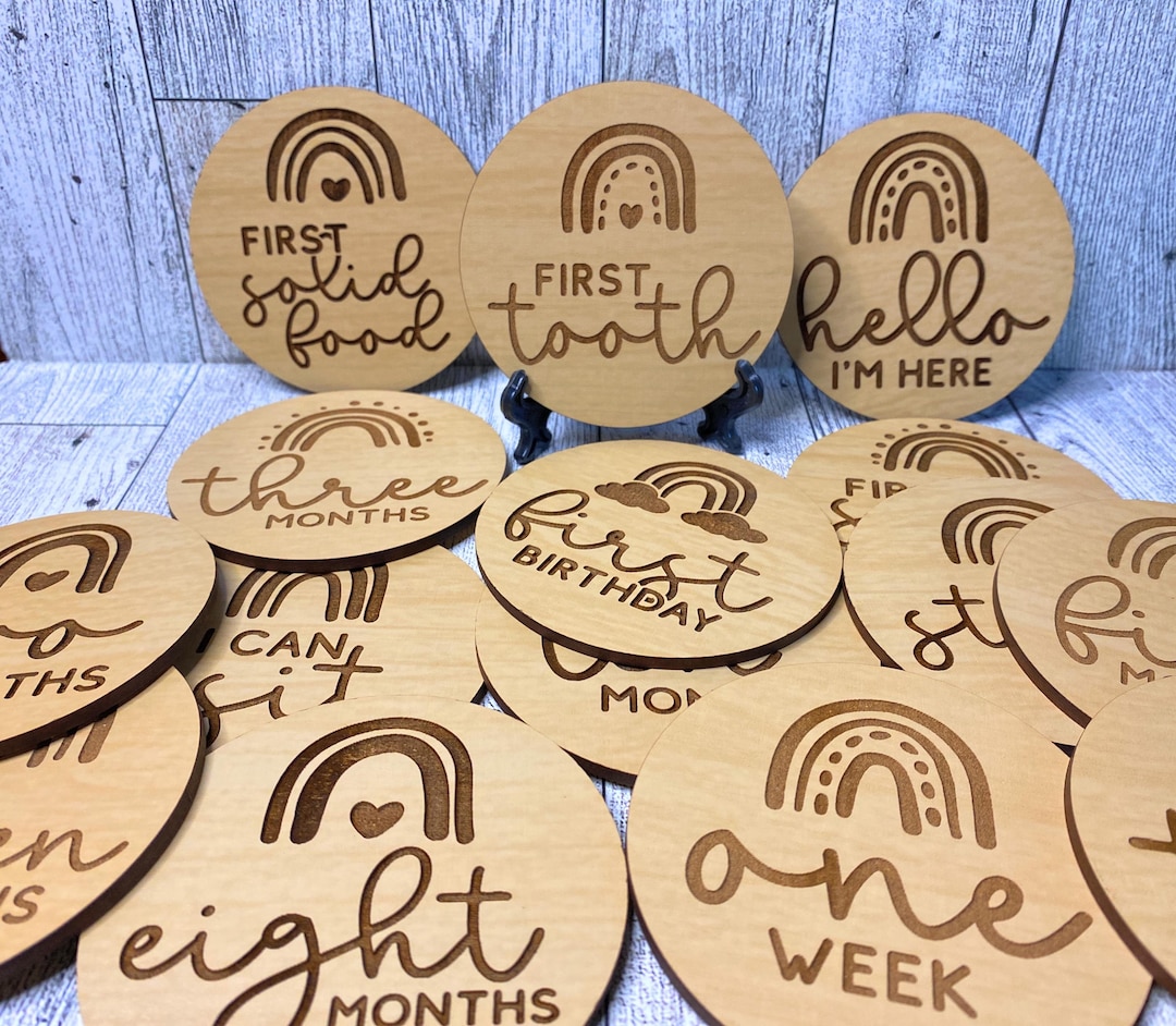 Baby Milestone Wood Discs, Double Sided, Rainbow Design - Etsy