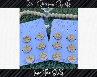 Wine Charms Bundle of 12 and Tag Laser SVG, Wine Charms