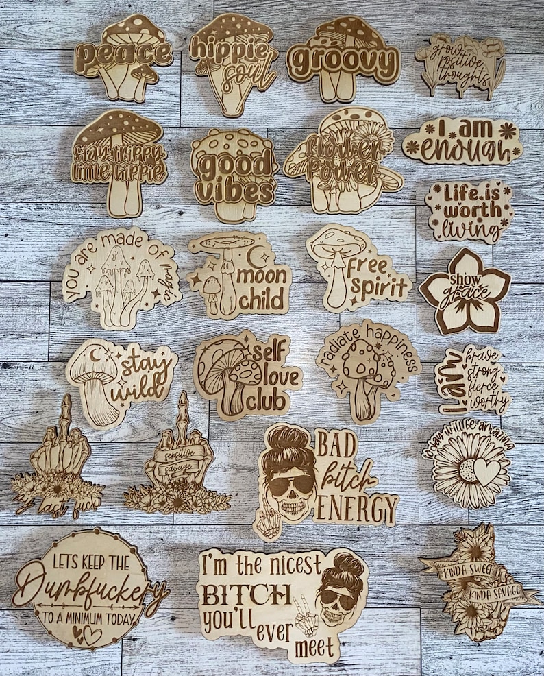 Laser Cut Retro Magnet SVG Bundle, Mushroom & Positive Designs, Adult, Snarky, Funny image 1