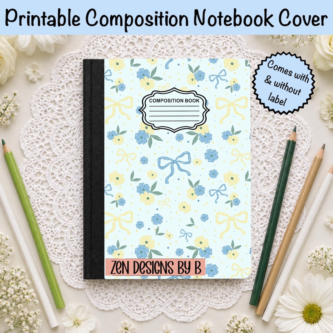 Floral Composition Notebook Cover, Blue and Yellow Coquette PNG ...