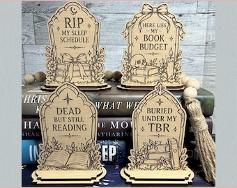 Dark Academia Shelf Sitter Laser SVG, Gothic Book Shelf Decoration, Tombstone Library, Funny Book Lover Gift, Bookish Girly