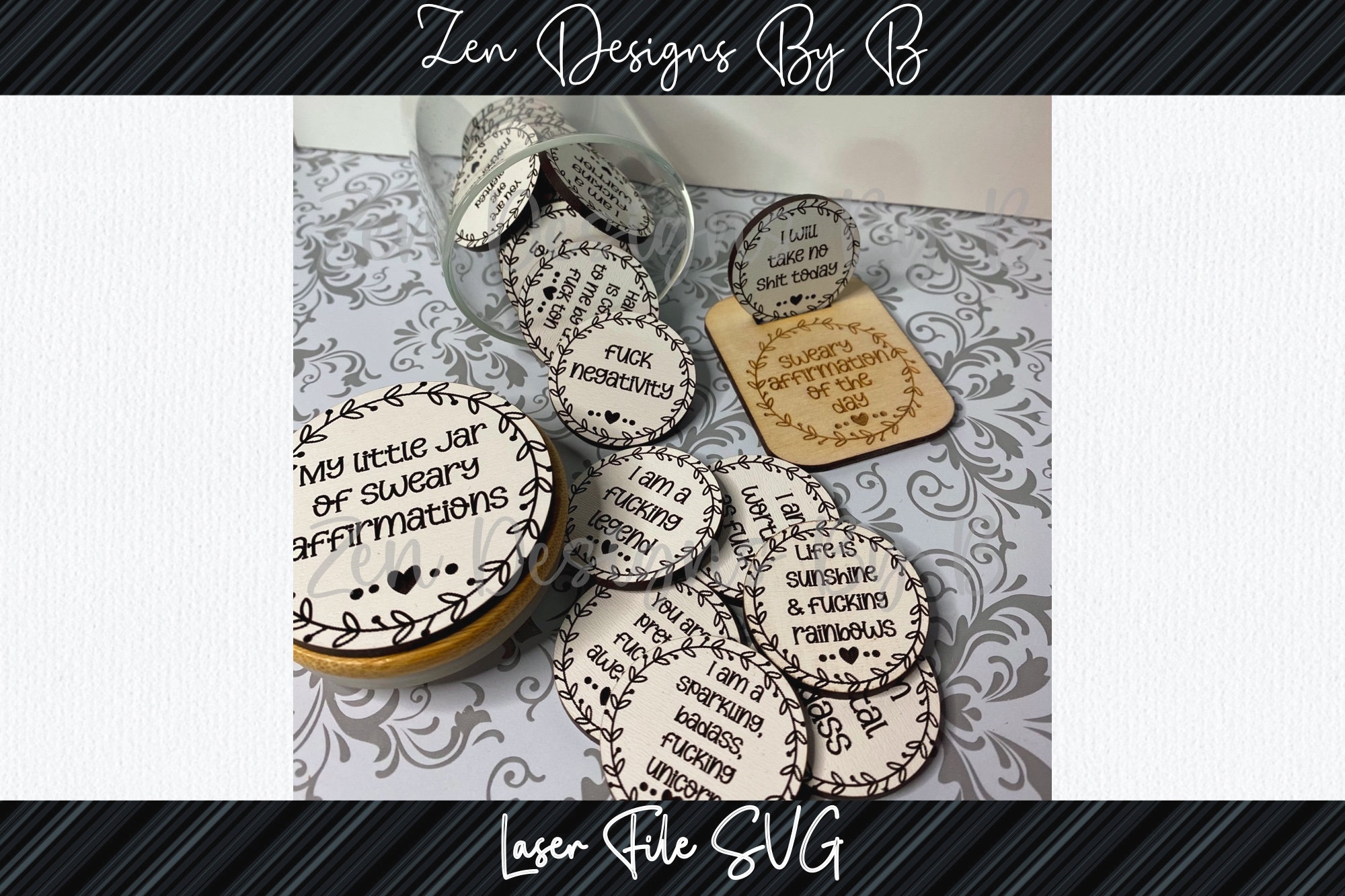 Sweary Affirmation Tokens and Stand Laser SVG, Adult Affirmations ...