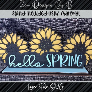 Hello Spring Sunflower Shelf Sitter Laser SVGsummer PNG, Summer Sublimation