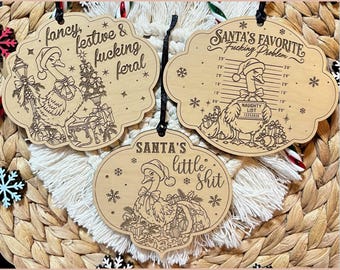 Funny Feral Goose Ornament Bundle Laser SVG, Festive Porch Goose, Funny Adult Ornament, Santas Favorite Fucking Problem