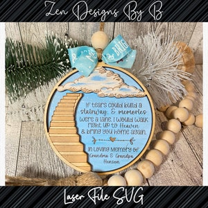 Memorial Ornament Laser SVG File, Pet memorial ornament, Dog Memorial, Cat Memorial, Stairway to Heaven Ornament