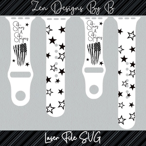 Stars and Stripes 4th of July Laser Watch Band SVG File for Silicone Watch Band