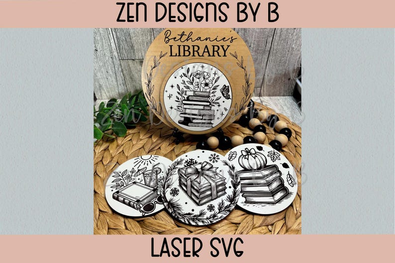 Interchangeable Library Sign Laser SVG, Seasonal Book Stack (digital ...