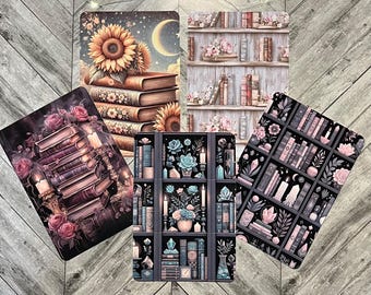 Bookshelf Kindle Insert, Clear Case Kindle Insert, Book Stack Kindle Insert, Sunflower Kindle Insert, Floral Kindle Insert
