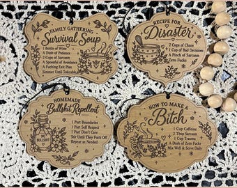 Snarky Christmas Ornament Recipe Laser SVG bundle, Disaster, How to Make a Bitch, Survival Soup, Bullshit