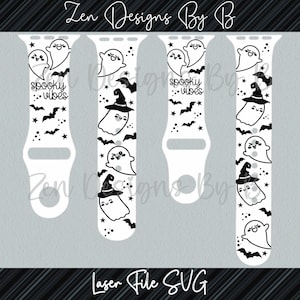 Cute Ghosts and Bats Halloween Laser SVG File for Silicone Watch Band, Halloween Watch Band