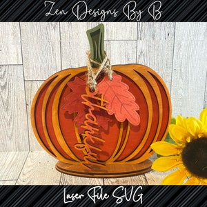 Standing Pumpkin with Leaves Laser SVG, Thankful Pumpkin, Leaf Garland