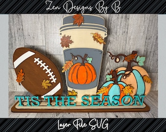 Tis the Season Laser SVG, Calabaza, Café de otoño, Especia de calabaza, Temporada de fútbol, Fútbol, Hojas de otoño