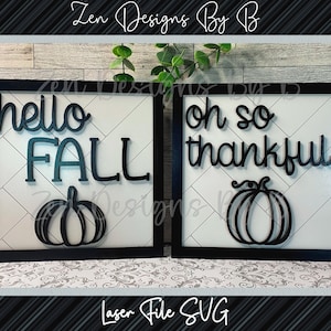 Oh so Thankful and Hello Fall Shelf Sitter Laser SVG, Thankfu,l Pumpkins, Thanksgiving, Fall Shelf Sitter, Fall Decor
