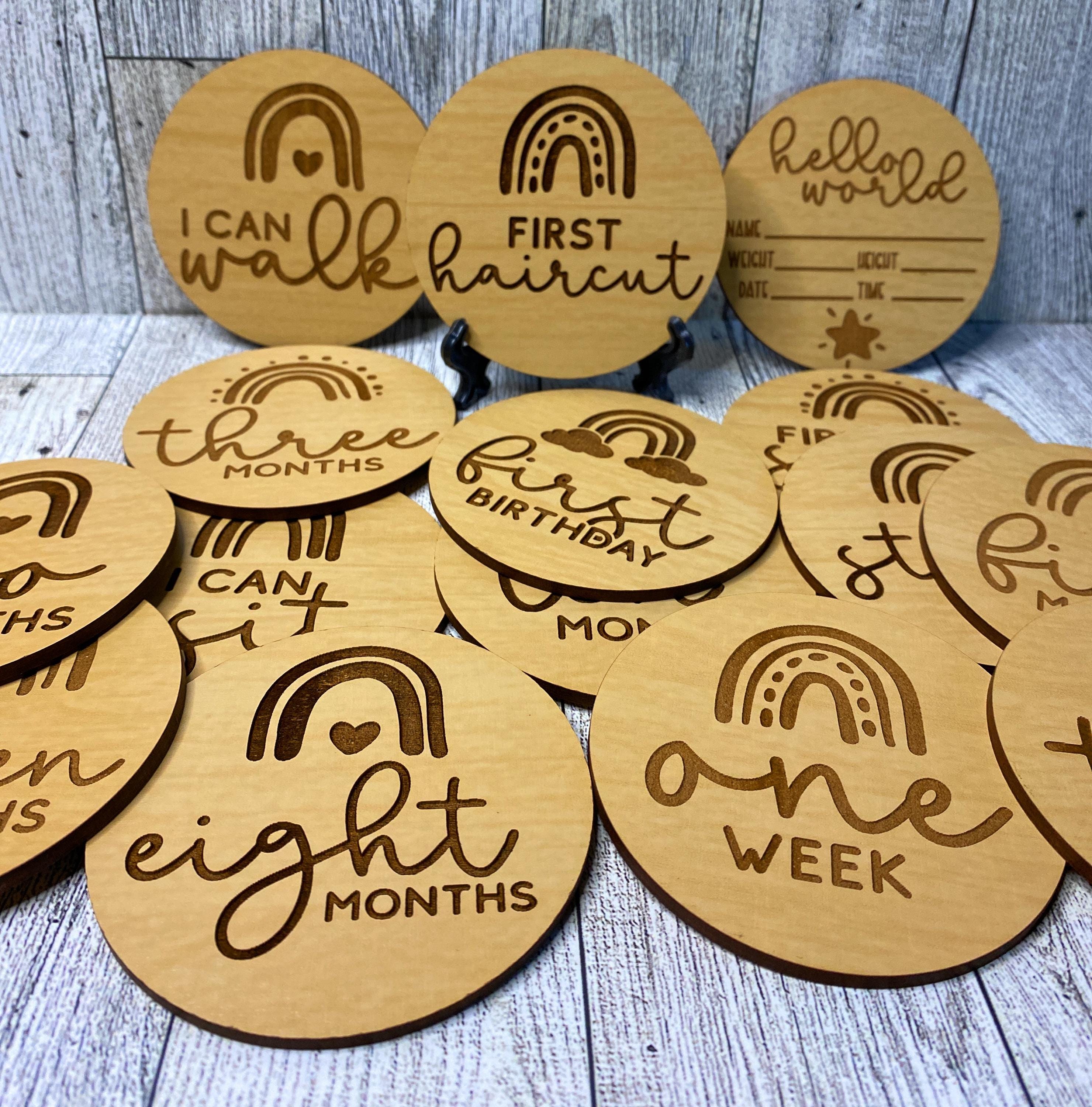 Baby Milestone Wood Discs, Double Sided, Rainbow Design - Etsy
