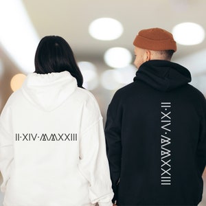 Customized Roman Numerals Hoodie, Spouse Matching Shirts Anniversary Date Hoodie, Roman Hoodie Cheap, Match Couple Hoodies, Anniversary Gift image 9