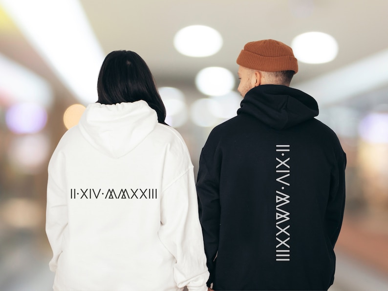 Customized Roman Numerals Hoodie, Spouse Matching Shirts Anniversary Date Hoodie, Roman Hoodie Cheap, Match Couple Hoodies, Anniversary Gift image 9