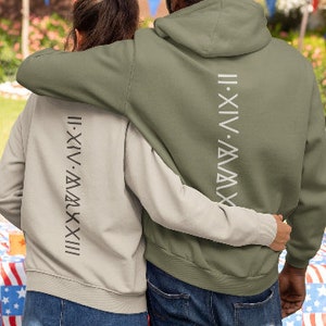 Customized Roman Numerals Hoodie, Spouse Matching Shirts Anniversary Date Hoodie, Roman Hoodie Cheap, Match Couple Hoodies, Anniversary Gift