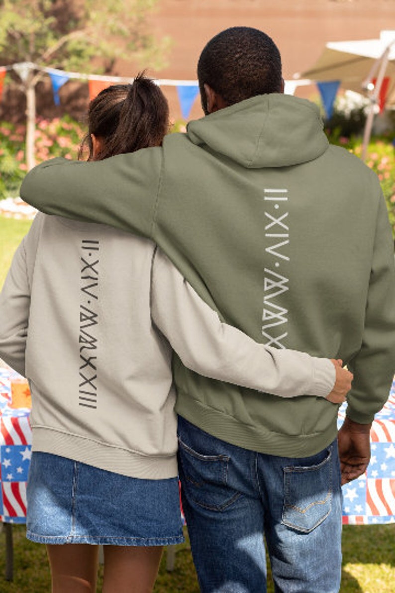 Customized Roman Numerals Hoodie, Spouse Matching Shirts Anniversary Date Hoodie, Roman Hoodie Cheap, Match Couple Hoodies, Anniversary Gift image 1