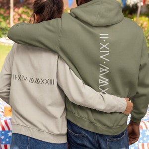 Customized Roman Numerals Hoodie, Spouse Matching Shirts Anniversary Date Hoodie, Roman Hoodie Cheap, Match Couple Hoodies, Anniversary Gift image 2