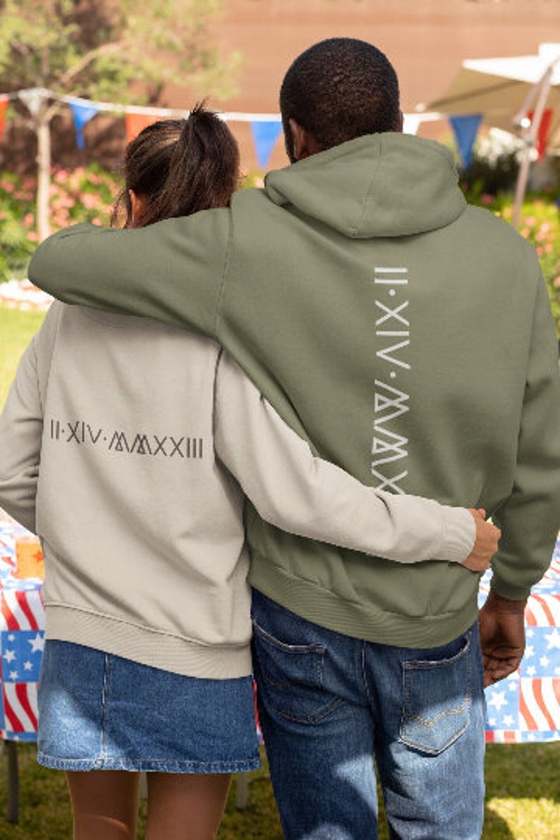 Customized Roman Numerals Hoodie, Spouse Matching Shirts Anniversary Date Hoodie, Roman Hoodie Cheap, Match Couple Hoodies, Anniversary Gift image 2