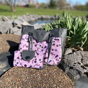 Juego de bolso y cartera para mujeres con tema de punto y ganchillo, bolso totalmente forrado con cierre de cremallera empotrado, regalo para tejedores