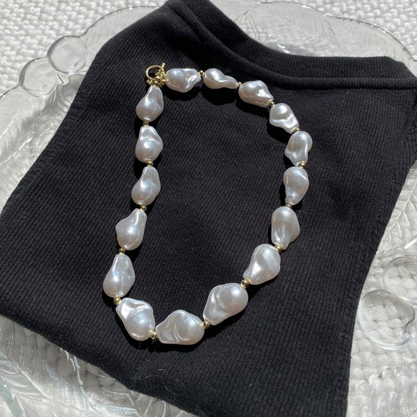 Gold Chunky Baroque Pearl Necklace (read description!!)