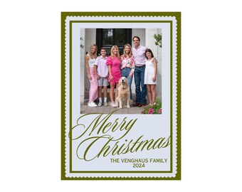 Dark Green Blue Scalloped Holiday Card
