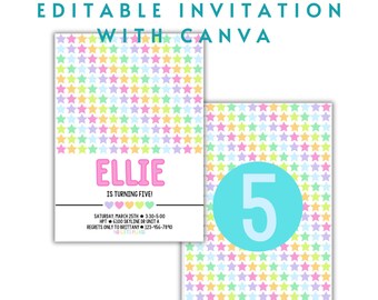 Rainbow Star  EDITABLE ON CANVA invitation