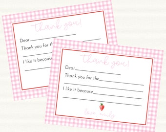 Pink Gingham " Berry Sweet " Strawberry Thank You Stationery