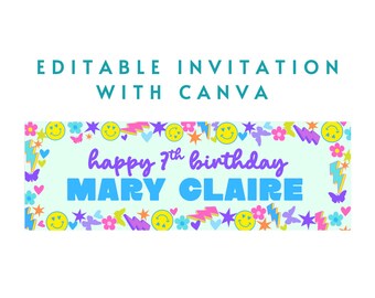 Groovy Fun Happy  EDITABLE ON CANVA 6x2 print at Walgreens Banner