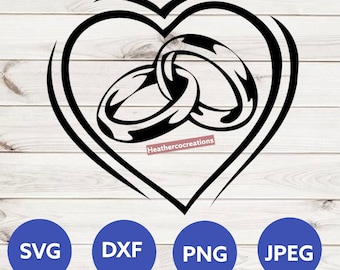 Wedding Rings Heart Shaped Proposal Love Marriage Jewelry Celebrate Engagement Concept Logo .SVG ..PNG Clipart Vector Cricut Cut Cutting