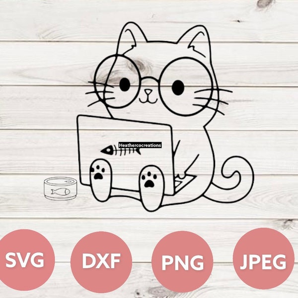Nerd cat SVG cut file, Kawaii cat