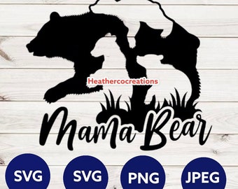 Mama Bear Svg Png, Three Cubs Svg, Bear Mama Svg, Mama Baby Bear Svg, Mom Life Svg, Mother's Day Svg, Mom Svg Files