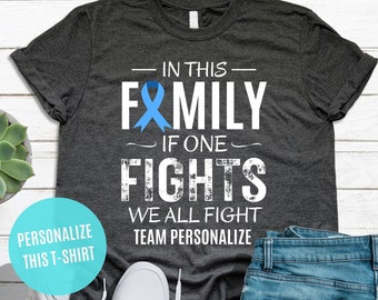 Colon Cancer Support Shirt, Blue Ribbon Support Tee, Unisex Family Support T-shirt, Personalized Cancer Support Shirt, Cancer Fighter Family
