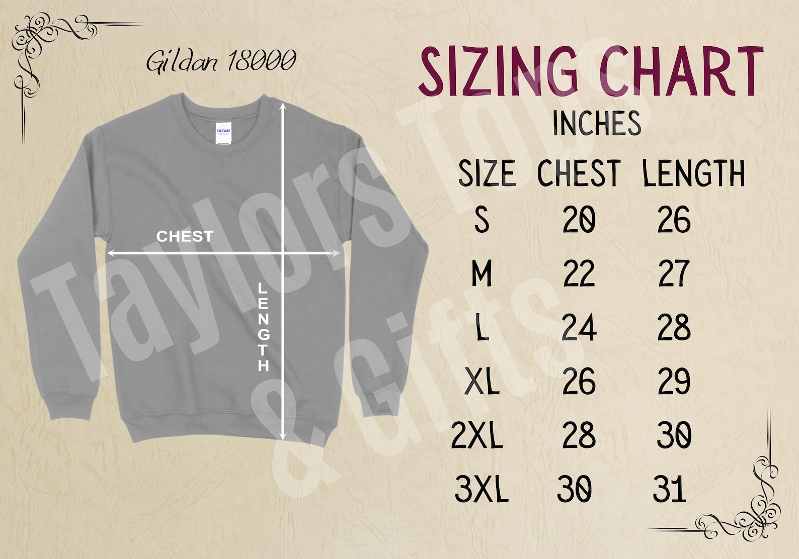 gildan xs size chart